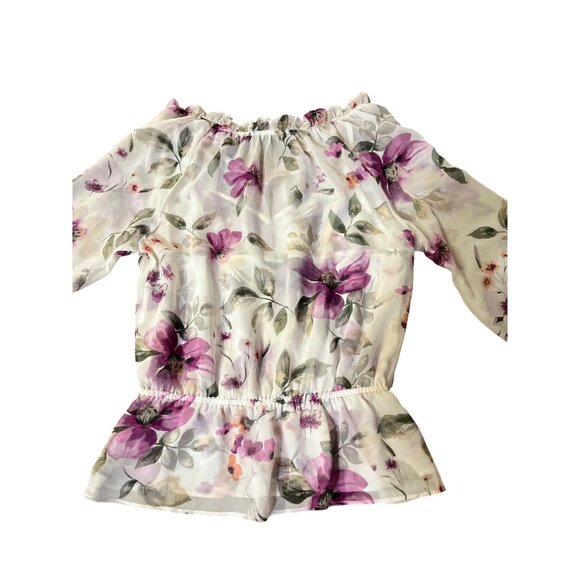 White House Black Market Womens 6 Floral Blouse Ecru Violet Ruffle + Tank NWT - Picture 4 of 16